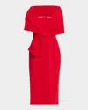 Badgley Mischka Square-neck Pleated Wrap Midi Dress In Red