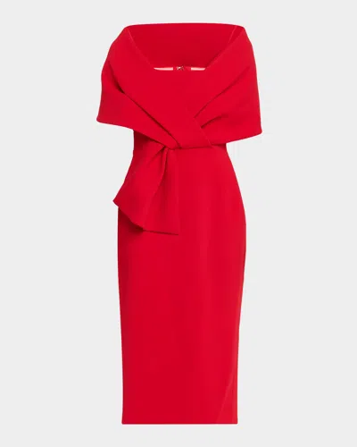Badgley Mischka Square-neck Pleated Wrap Midi Dress In Red