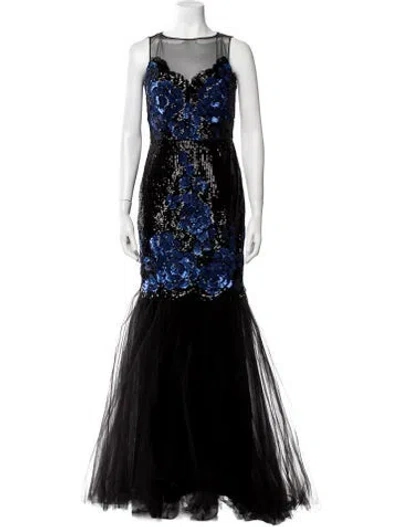 Pre-owned Badgley Mischka Square Neckline Long Dress In Black