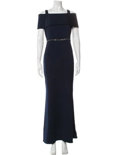 Pre-owned Badgley Mischka Square Neckline Long Dress In Blue