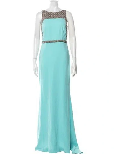 Pre-owned Badgley Mischka Square Neckline Long Dress In Blue