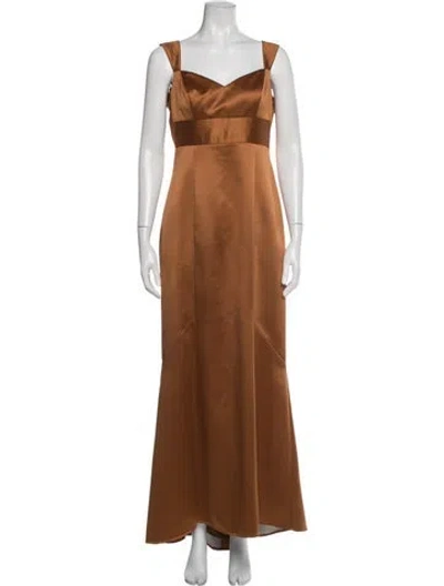 Pre-owned Badgley Mischka Square Neckline Long Dress In Neutral
