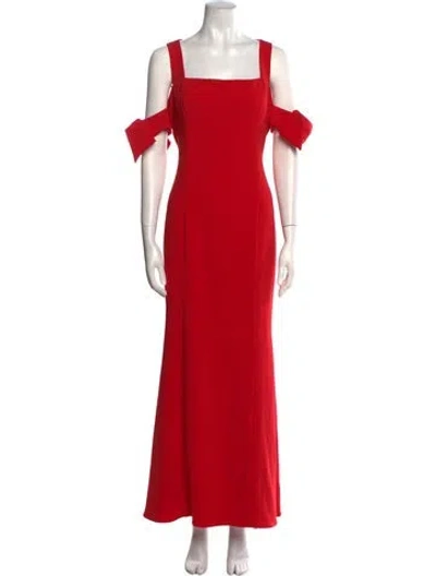 Pre-owned Badgley Mischka Square Neckline Long Dress In Red