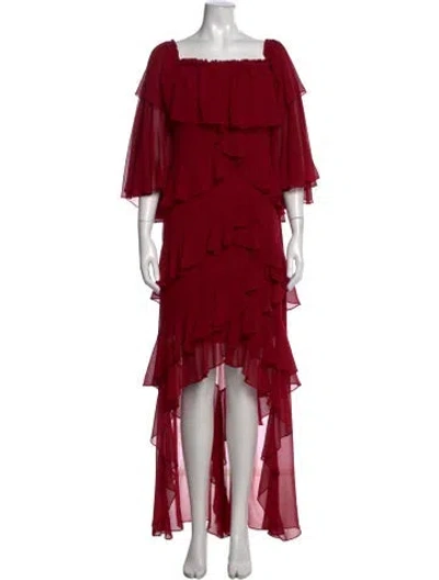 Pre-owned Badgley Mischka Square Neckline Long Dress In Red