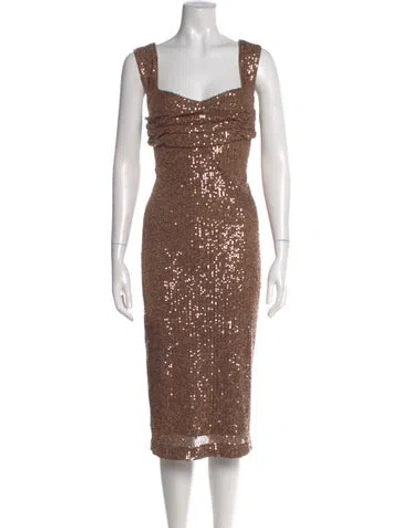 Pre-owned Badgley Mischka Square Neckline Midi Length Dress