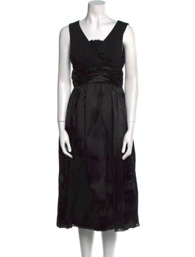 Pre-owned Badgley Mischka Square Neckline Midi Length Dress In Black