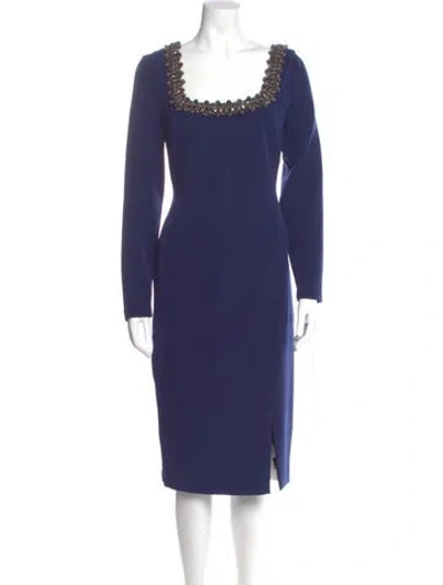 Pre-owned Badgley Mischka Square Neckline Midi Length Dress In Blue