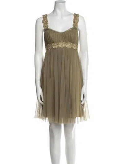 Pre-owned Badgley Mischka Square Neckline Mini Dress In Green