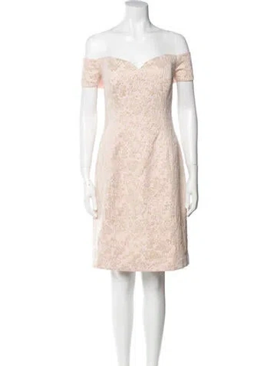 Pre-owned Badgley Mischka Square Neckline Short Sleeve Tunic In Pink