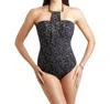 Badgley Mischka Standard Bar High Neck One Piece Swimsuit In Black In Black