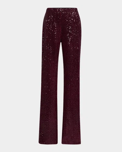 Badgley Mischka Straight-leg Sequin Pants In Wine