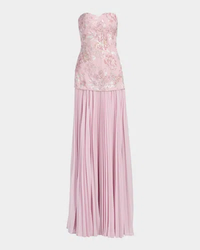 Badgley Mischka Strapless Beaded Bodice Dropwaist Gown In Multi