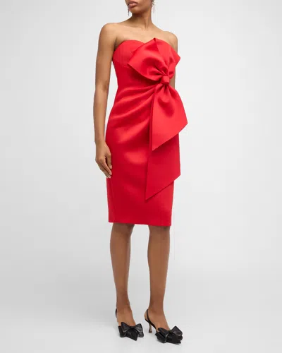 Badgley Mischka Strapless Bow-detailed Scuba Midi Dress In Red