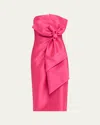 Badgley Mischka Strapless Bow-front Mikado Midi Dress In Hot Fuschia