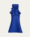 Badgley Mischka Collection Bow Detail Strapless Peplum Mermaid Gown In Blueberry