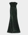Badgley Mischka Strapless Bow-front Sequin Gown In Green