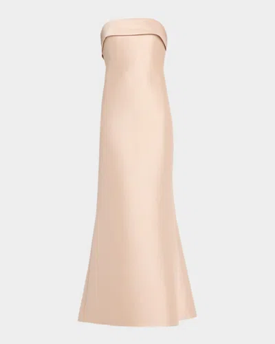 Badgley Mischka Strapless Bow-back Trumpet Gown In Brown
