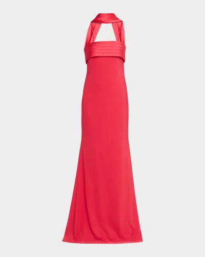 Badgley Mischka Strapless Crepe A-line Evening Gown In Pink