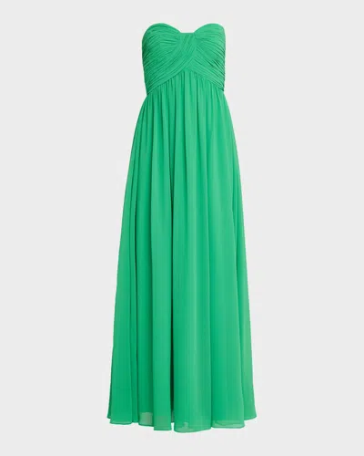 Badgley Mischka Strapless Draped Georgette Gown In Green