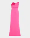 Badgley Mischka Strapless Floral Applique Scuba Gown In Fuschia