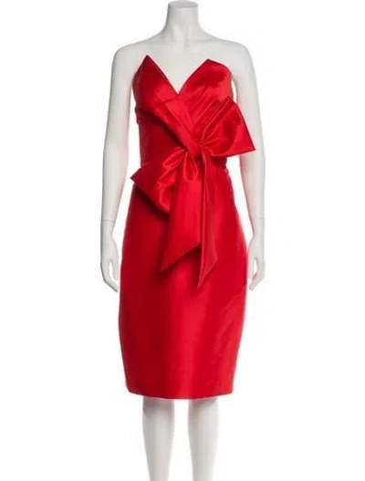 Pre-owned Badgley Mischka Strapless Knee-length Dress In Red