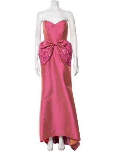 Pre-owned Badgley Mischka Strapless Long Dress In Pink