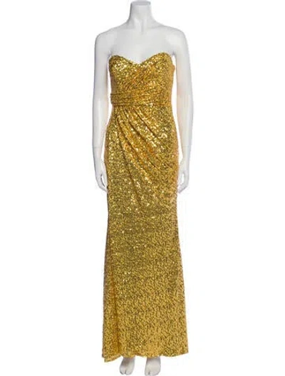 Pre-owned Badgley Mischka Strapless Long Dress W/ Tags In Yellow