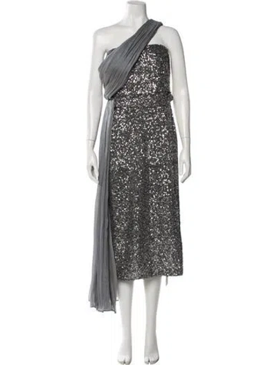 Pre-owned Badgley Mischka Strapless Midi Length Dress W/ Tags In Gray