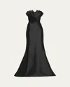 Badgley Mischka Strapless Origami Trumpet Gown In Black