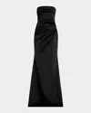 Badgley Mischka Strapless Pleated A-line Gown In Black
