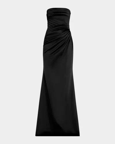 Badgley Mischka Strapless Pleated A-line Gown In Black