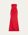 Badgley Mischka Collection Strapless Pleat Detail Sheath Gown In Deep Red