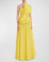 BADGLEY MISCHKA STRAPLESS PLEATED RUFFLE A-LINE GOWN