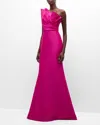 Badgley Mischka Strapless Pleated Trumpet Gown In Fuchsia