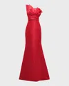 Badgley Mischka Strapless Pleated Trumpet Gown In Red