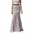 Badgley Mischka Strapless Satin Evening Gown In Cashmere With Black Waistband In Multi