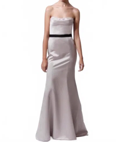 Badgley Mischka Strapless Satin Gown In Beige In Nude