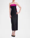 Badgley Mischka Strapless Two-tone Bow Midi Dress In Black Fuchsia