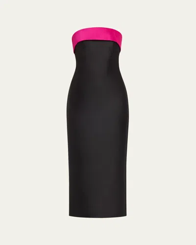 Badgley Mischka Strapless Two-tone Bow Midi Dress In Black