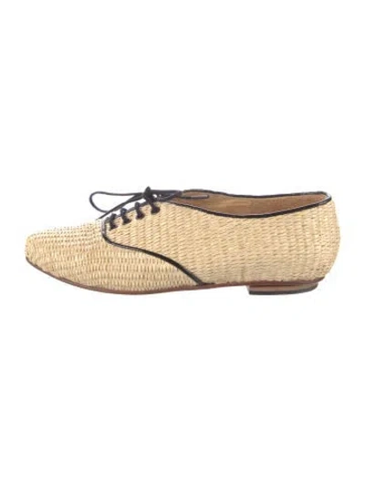 Pre-owned Badgley Mischka Straw Patterned Oxfords In Neutral