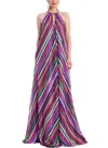 Badgley Mischka Striped Georgette Trapeze Gown In Multi