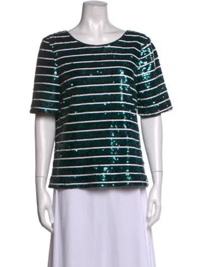 Pre-owned Badgley Mischka Striped Crew Neck Top In Green