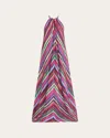 Badgley Mischka Striped Georgette Trapeze Gown In Fuchsia Multi