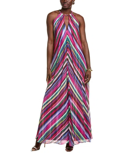 Badgley Mischka Striped Halter Gown