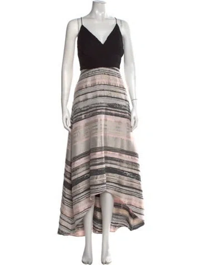 Pre-owned Badgley Mischka Striped Long Dress In Neutral