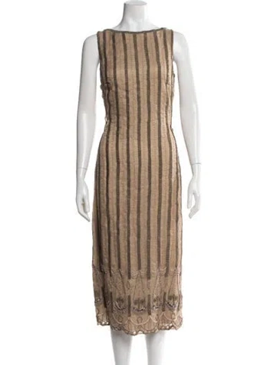 Pre-owned Badgley Mischka Striped Midi Length Dress In Neutrals