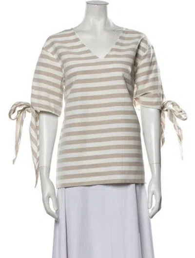 Pre-owned Badgley Mischka Striped V-neck T-shirt W/ Tags In Neutral