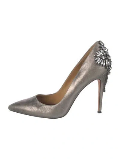 Pre-owned Badgley Mischka Suede Crystal Embellishments Pumps In Gray