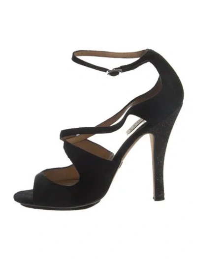 Pre-owned Badgley Mischka Suede Glitter Accents Sandals In Black