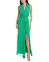 Badgley Mischka Sunburst Pleated Shirt Gown In Green